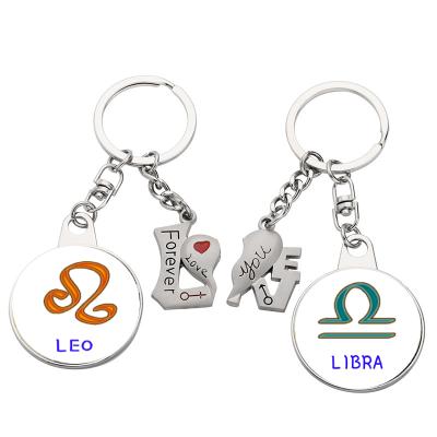 China Metal 12 Signs Zodiac Key Astrology Constellation Chain Key Chain Aries Leo Taurus Transparent Art Photo Glass Cabochon Pendants for sale