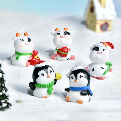 China Europe Resin Craft MIni Christmas Accessories Animals Dog Cat Elk Cow Penguin Landscaping Miniature For Kids Home Decor Toy Gift for sale