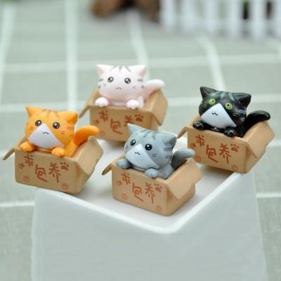 China 4 Colors China Kawaii Cartoon Box Cat Figure Miniature Mini Garden Craft Plastic Craft Desk Ornament Kids Home Decor Kids Gift for sale