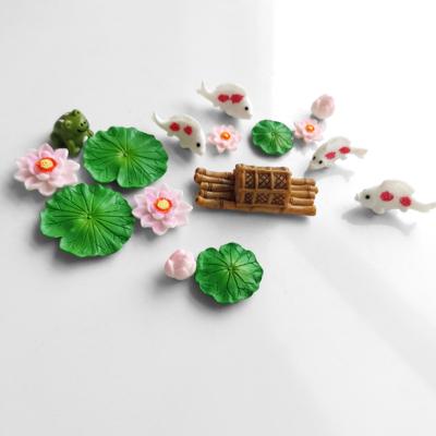 China / BAIUFOR Fish Miniatures Set Aquarium Decor Fairy Garden Moss Landscape Mini Greenhouse Frog Micro Lotus Leaf Goldfis for sale