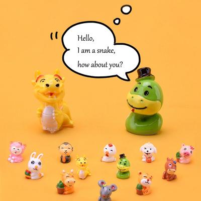 China China 12 Zodiac Animals Kawaii Mini Resin Craft Thumb Critter Miniature For DIY Fairy Garden Home Decoration Figure Kids Toys for sale