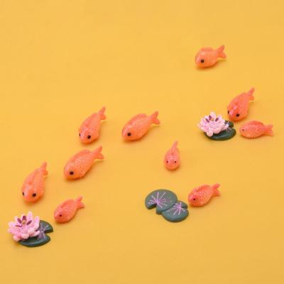 China China Mini Gold Fish Lotus Leaf Miniature Resin Craft Model for DIY Fairy Garden Decoration Home Aquarium Landscaping Figures for sale