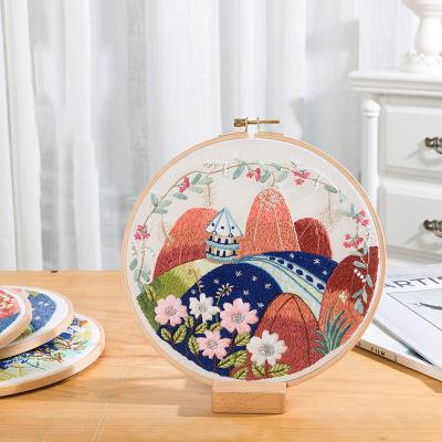 China DIY Europe Embroidery With Circle Landscape Pattern Sewing Cross Paint Stitch Sewing Kit Home Decoration for sale