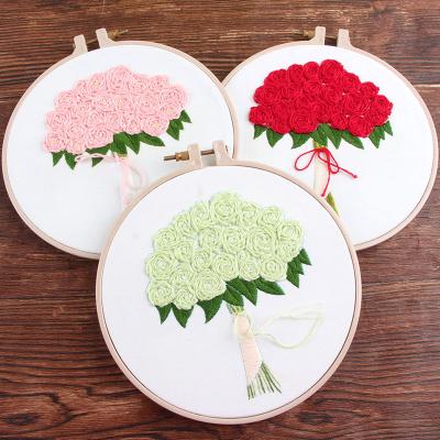 China Embroidery Kit Holding Flowers, Europe 4 Colors DIY Handmade Craft Printed Sewing Art Wall Painting Wedding Decor for sale