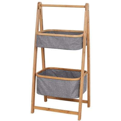 China Industrial nature bamboo furniture 2 tier fabric laundry baskets bathbamboo frame freestanding laundry storage basket for sale