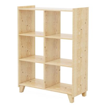 China High Quality Rustic Solid Wood 6 Cube Furniture Storage Shelf With 3 Layers Solid Wood Bookcase for sale