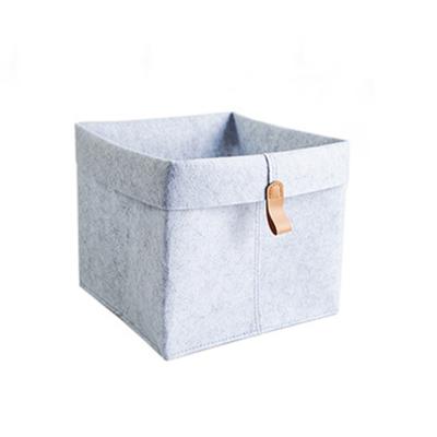 China Traditional hot sale felt storage box with durable leather handles felt storage basket for sale