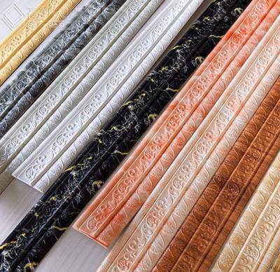 China Moistureproof 230*8cm Waterproof Adhesive Foam Molding Trim 3d Flexible Decorative Wall Stripes Wall Border Wallpaper for sale