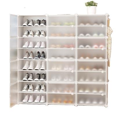 China Modern Plastic Dustproof Shoe Cabinet Multi-Layer Cube Shoe Rack Storage Shoes Boots Organizer With Door Home Furniture Space Saving for sale