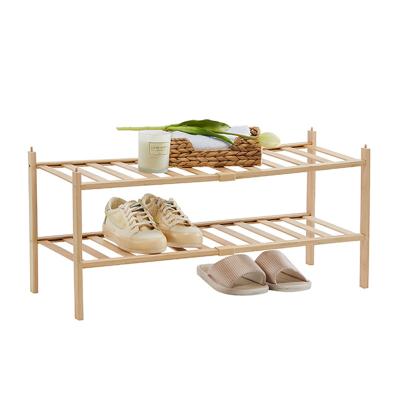 China Durable Sturdy Modern Bamboo Stackable Shoe Storage Organizer 2-Tier Free Standing Shoe Racks For Entryway for sale