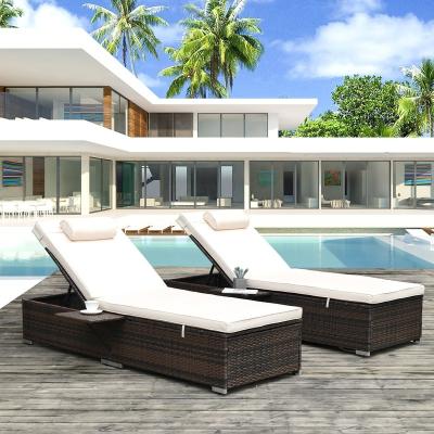 China Modern Outdoor Furniture PE Wicker Extended Chair Chaise Lounge Patio Brown Rattan Beach Pool Pool for sale