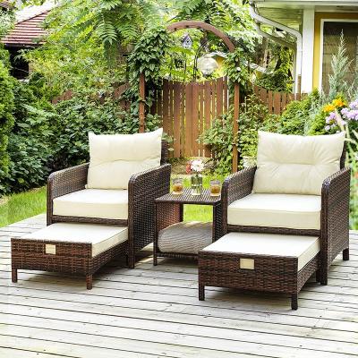 China Modern Wicker Patio Furniture Set Outdoor Patio Chairs With Stools Conversation Coffetable Furniture For Garden Balcony for sale