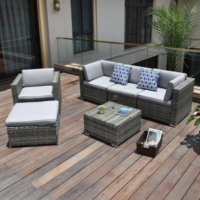 China Modern Outdoor Sectional PE Rattan Wicker Sofa Conversation Set Outside Table and Couch Cushions for Porch Lawn Garden Backyard for sale