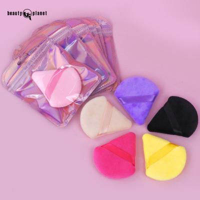 China BEAUTY PLANET Success Triangle Powder Puff Makeup Sponge Velvet Powder Puffs Black Velvet Soft Cosmetic Face Loose Powder Puffs for sale