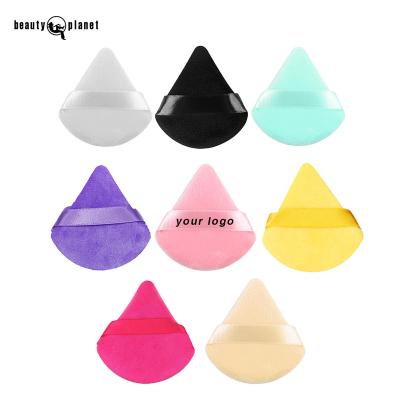 China Velvet BEAUTY PLANET Private Label Customized Logo Face Makeup Cosmetic Sponges Powder Puff Soft Make Up Triangle Powder Puff for sale