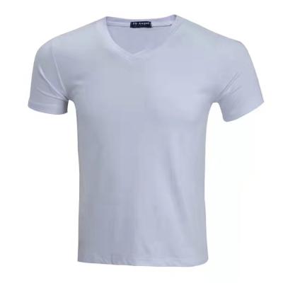 China 85% Cotton 15% Polyester White V Neck T-shirt Custom Anti-pilling Logo for sale