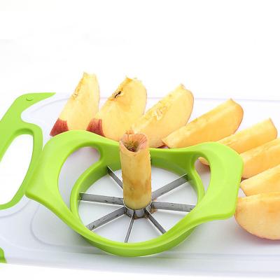 China Stocked Wholesale 2 in 1 Plastic Fruit Cutter Stainless Steel Apple Blade Slicing Apple Hollow Puncher Kitchen Instrument for sale