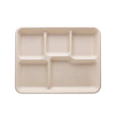 China Wholesale Disposable Disposable Disposable Fast Food Restaurant Party Sugarcen Pulp Divided Lunch Tray for sale