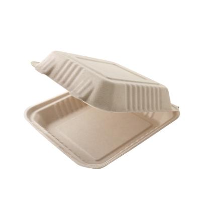 China Hot Sale Microwavable Compostable Bento Meal Box Sugarcane Puree Lunch Box Container Disposable Hinged Top Block for sale