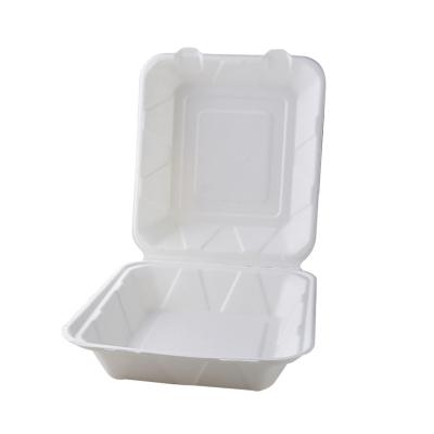 China Clamshell Microwavable 100% Biodegradable Lunch Tableware Container Food Bagasse Takeout Box for sale