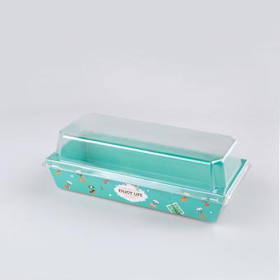 China Recyclable Disposable Recycled Packaging Paper Box Cake Bread Sushi Takeout Box With Clear Transparent PET Lid for sale