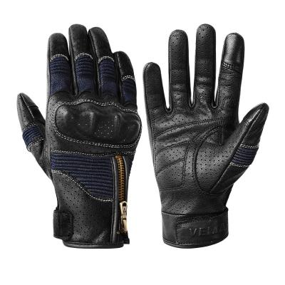 China Comfortable Anti Slip Gloves Classic Punch Touch Screen Breathable Anti-fall Men's Riding Retro Leather Gloves Motorcycle for sale