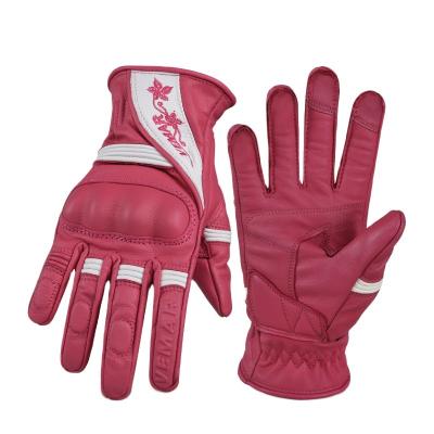 China Comfortable Anti Slip Gloves Ladies Motorcycle Gloves Leather Anti-fall Retro Embroidery Touch Screen Pink Motorcycle Gloves for sale