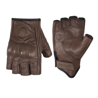 China Comfortable Anti Slip Gloves Wholesale Retro Motorcycle Leather Gloves Unisex Breathable Summer Motorcycle Half Gloves for sale