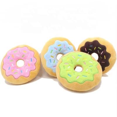 China Sustainable Plush Donut Train Intelligence Training Cat Funny Dog Toy Chew Squeaky Pet Toys for sale