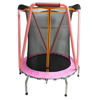 China Pink Color Non-slip Fitness Rebounder Kids Around Mini Indoor Trampoline Bed With Safety Fence Net For Children for sale