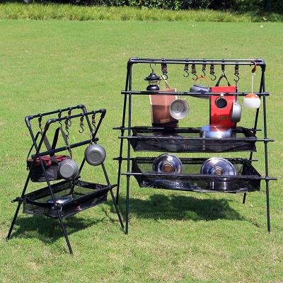 China Modern Outdoor Camping Equipments Heighten Storage Portable Tripod Barbecue Picnic Equipment Aluminum Hanging Shelf Rack for sale