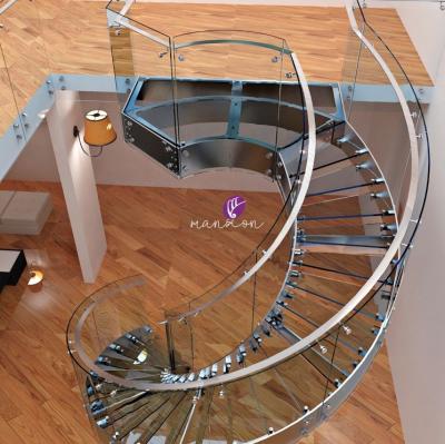 China Scandinavian Indoor Riser Open Scaffold Wooden Curved Staircase for sale