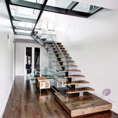 China Modern Modern Wood Stair Mono Stringer Stairs Glass Railing for sale