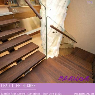 China Indoor Glass Balustrade Staircase Rubber Wood Pattern for sale