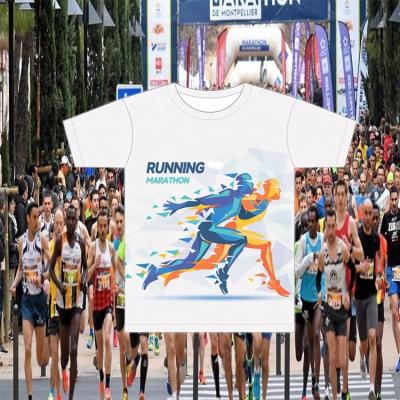 China Marathonläufe Sublimation gedruckte Sport T-Shirts Crewneck Dri Fit Sublimation Shirt zu verkaufen