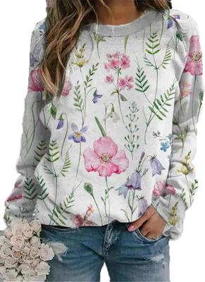 China Impresión de Sublimación Floral de Mujeres Suéter Vintage Suelto Flowers Gráfico Pullover Tops en venta