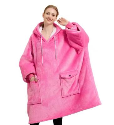 China Soild Color Oversized Sherpa Hoodie Blanket Extra Long Hooded Blanket Casual for sale