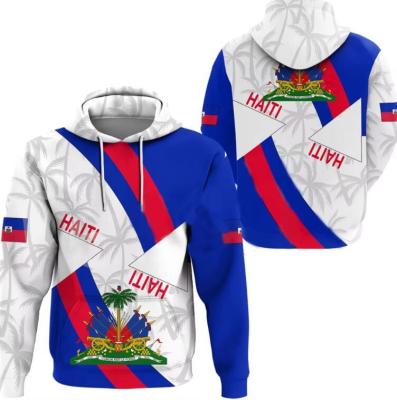 China Aangepaste naamnummer Haïtiaans Full Sublimation Sweatshirt Nationaal Vlag Land Gedrukt Te koop