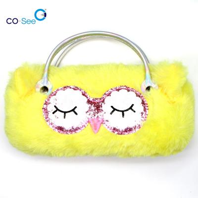 China Portable Kids Faux Fur Animal Fluffy Glasses Cases Shell Sunglasses Hard Box With Handle for sale