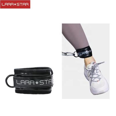 China Performance Support High Quality BLACK PU Leather Fitness Padded Gym Ankle Straps For Cable Machines for sale