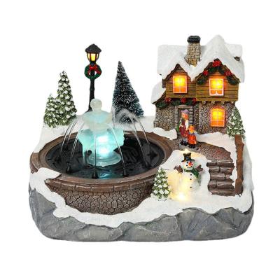 China Simple Christmas Luminous Decoration Musical Resin Snow Fountain House Shape Christmas Ornament for sale