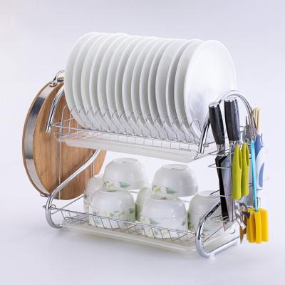 China Kitchen Metal Dish Rack Household Double-Layer Dish Stocked Drain Rack Multifunctional Tableware Storage Rack for sale