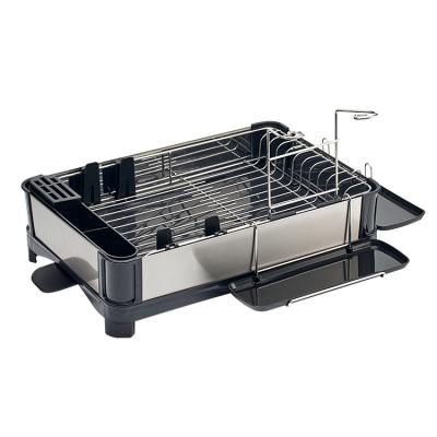 China Large Capacity Stocked Stainless Steel Drain Dish Rack Kitchen Dish Rack Single Layer Tableware Storage Rack for sale