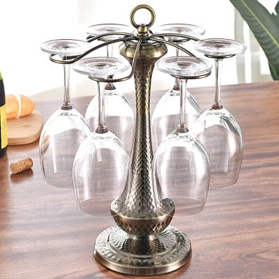 China Nordic Style Wine Glass Rack Iron Stocked Wine Glass Flowing Rack 6 Cups Wine Glass Storage Rack for sale