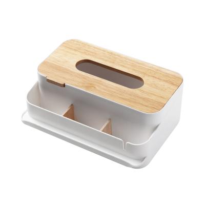 China Durable Cloth Storage Box Crate Holder Tissue Storage Box Kitchen Sundries Wooden Lid for sale