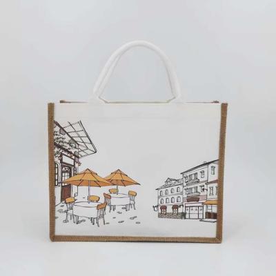 China Fashion Handled Burlap Cotton Matching Tote Bag With Digital Printing for sale