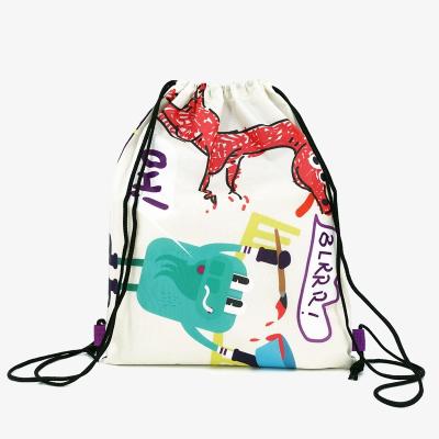 China Thick Drawstring Cartoon Printed Drawstring Backpack Washable Sports Bag For Kids for sale