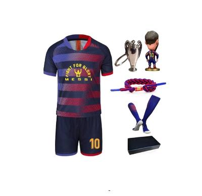 China New Breathable FREE SAMPLE Soccer Uniform For Kids Youth Size Tank Top With Doll Football Shirt And Sock Boys And Girls Gift Set for sale