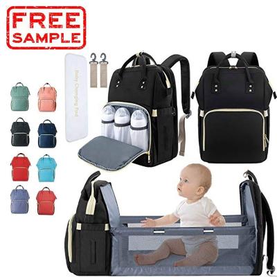 China With USB FREE SAMPLE Custom Portable Folding Baby Diaper Bag Baby Diaper Backpack Nappy Bag Travel Crib Diaper Bag Mum Stroller Bag big for sale