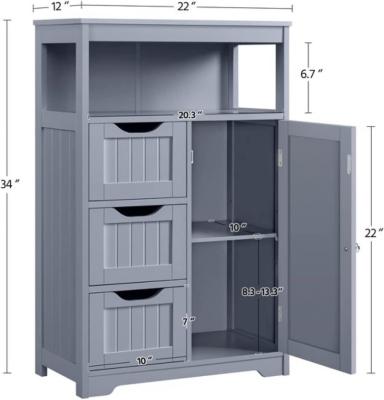 China Modern Bathroom Floor Cabinet, Wooden Freestanding Storage Cabinet, Storage Side Organizer with 1 Closet and 3 Drawers for sale